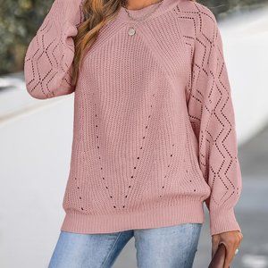 Blush Pink Cutout Pointelle Knit Sweater, XS/Pink